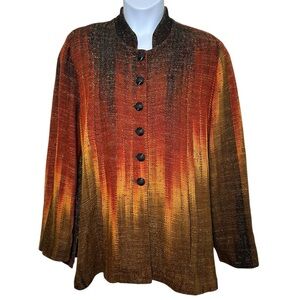 Candiss Cole silk handwoven art to wear button up jacket size medium earth tones